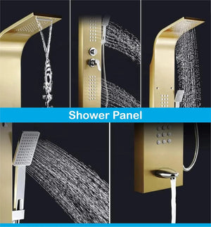 Stainless Steel Shower Panel Full Set, Dual Flow Overhead Waterfall Shower, Hand Shower, Wall Mount Shower Panel For Bathrooms - Fossa Home
