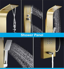 Stainless Steel Shower Panel Full Set, Dual Flow Overhead Waterfall Shower, Hand Shower, Wall Mount Shower Panel For Bathrooms - Fossa Home