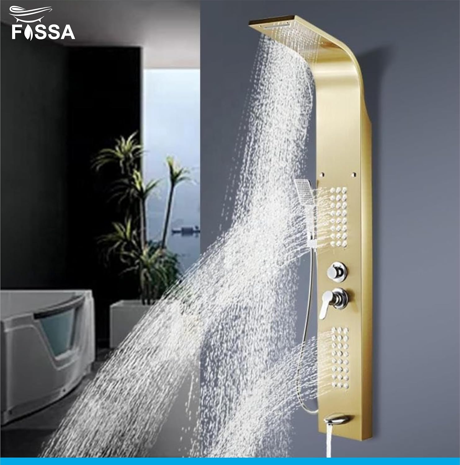 Stainless Steel Shower Panel Full Set, Dual Flow Overhead Waterfall Shower, Hand Shower, Wall Mount Shower Panel For Bathrooms - Fossa Home