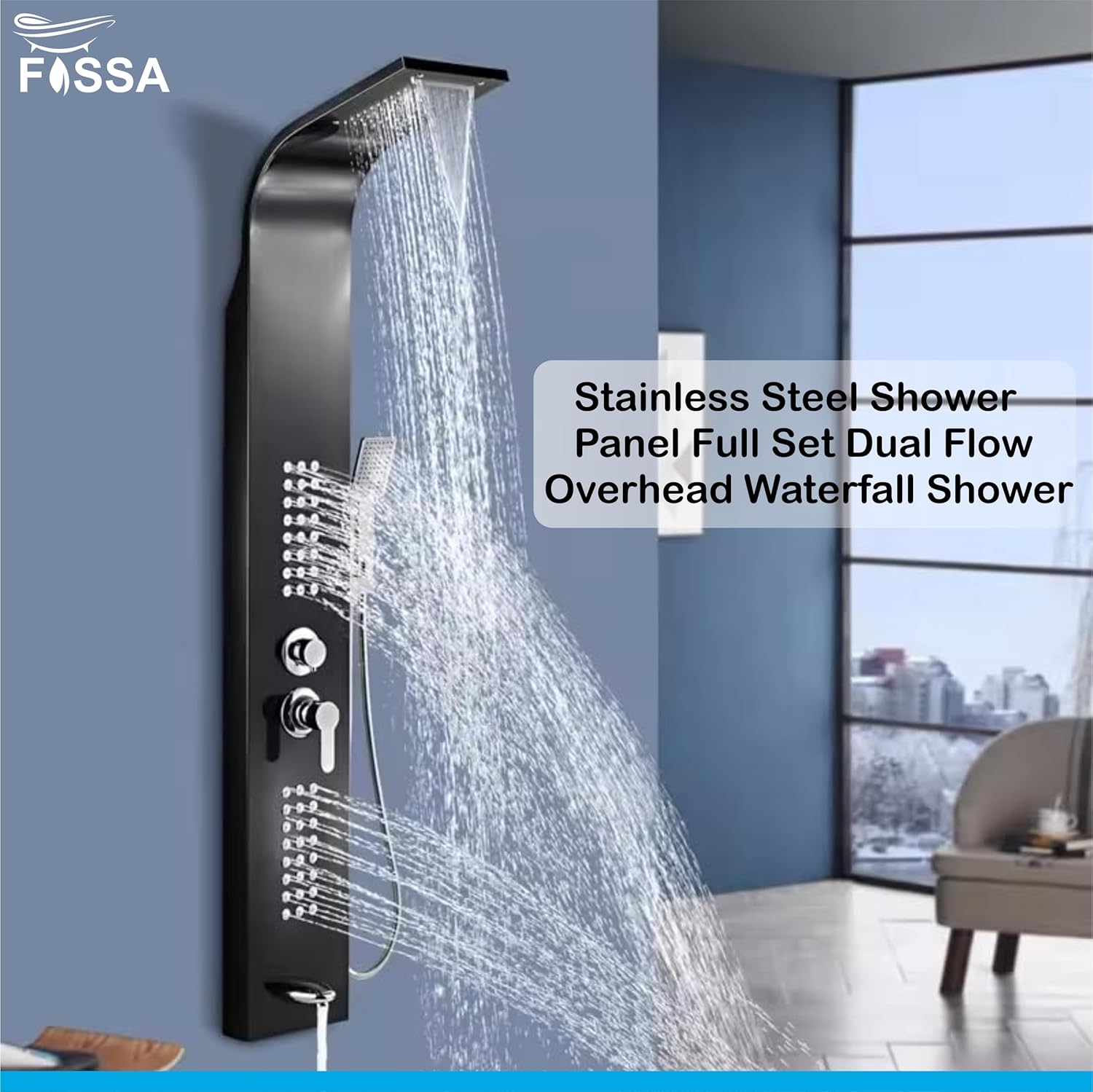 Stainless Steel Shower Panel Full Set, Dual Flow Overhead Waterfall Shower, Hand Shower, Wall Mount Shower Panel For Bathrooms - Fossa Home