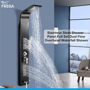 Stainless Steel Shower Panel Full Set, Dual Flow Overhead Waterfall Shower, Hand Shower, Wall Mount Shower Panel For Bathrooms - Fossa Home
