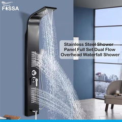 Stainless Steel Shower Panel Full Set, Dual Flow Overhead Waterfall Shower, Hand Shower, Wall Mount Shower Panel For Bathrooms - Fossa Home