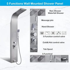 Stainless Steel Shower Panel Full Set, Dual Flow Overhead Waterfall Shower, Hand Shower, Wall Mount Shower Panel For Bathrooms (Silver) - Fossa Home