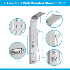 Stainless Steel Shower Panel Full Set, Dual Flow Overhead Waterfall Shower, Hand Shower, Wall Mount Shower Panel For Bathrooms (Silver) - Fossa Home