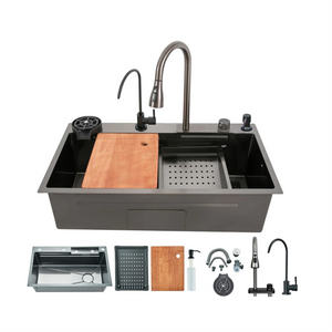 Smart Waterfall (24 x 18 x 10 ) 304 Stainless Steel Kitchen Sink Black - Fossa Home