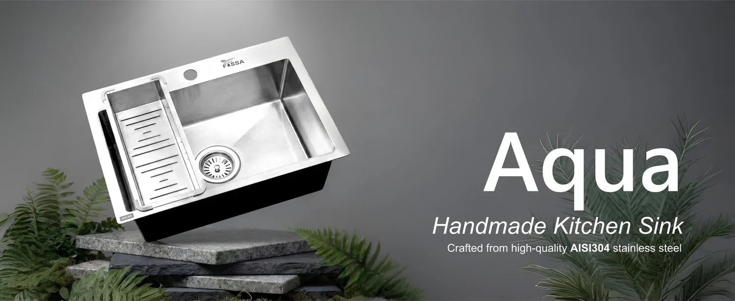 Aqua Handmade AISI  SS 304 Kitchen Sink with Colander Basket Stainless Steel