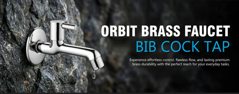 Orbit Brass Long Body Bib Cock Tap – Chrome Finish