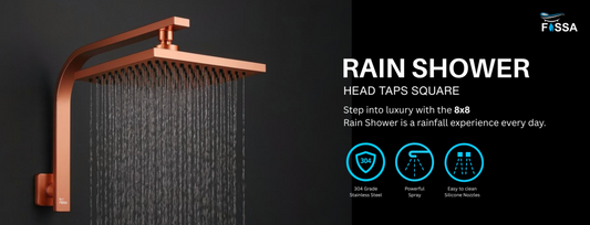 Elevate Your Bathroom with the Fossa 8x8 Rain Shower Head.