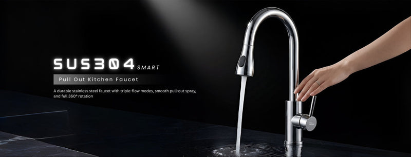 Dual-Flow Heavy SUS 304 Pull-Out 360° Hot & Cold Kitchen Mixer Faucet Silver