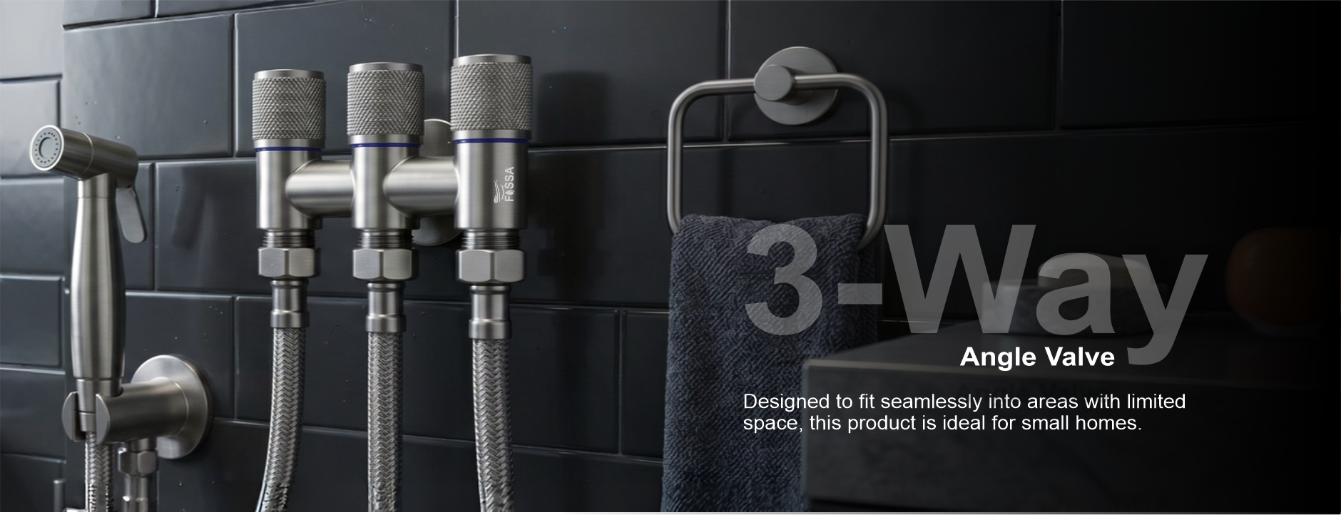 Curio 3  Way Grey Stainless Steel Laundry Angle Valve With Nozzle