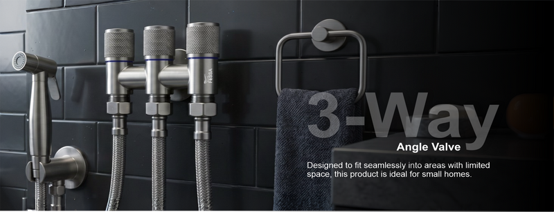 Curio 3  Way Grey Stainless Steel Laundry Angle Valve With Nozzle