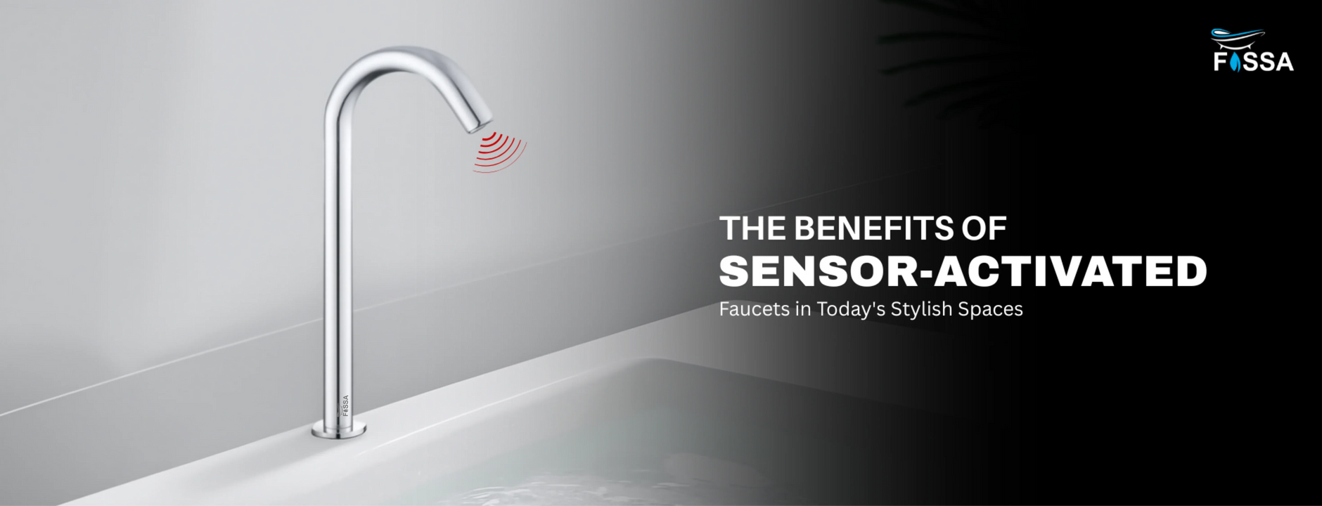 Modern sensor-activated kitchen faucet with touchless technology in a sleek bathroom setting.