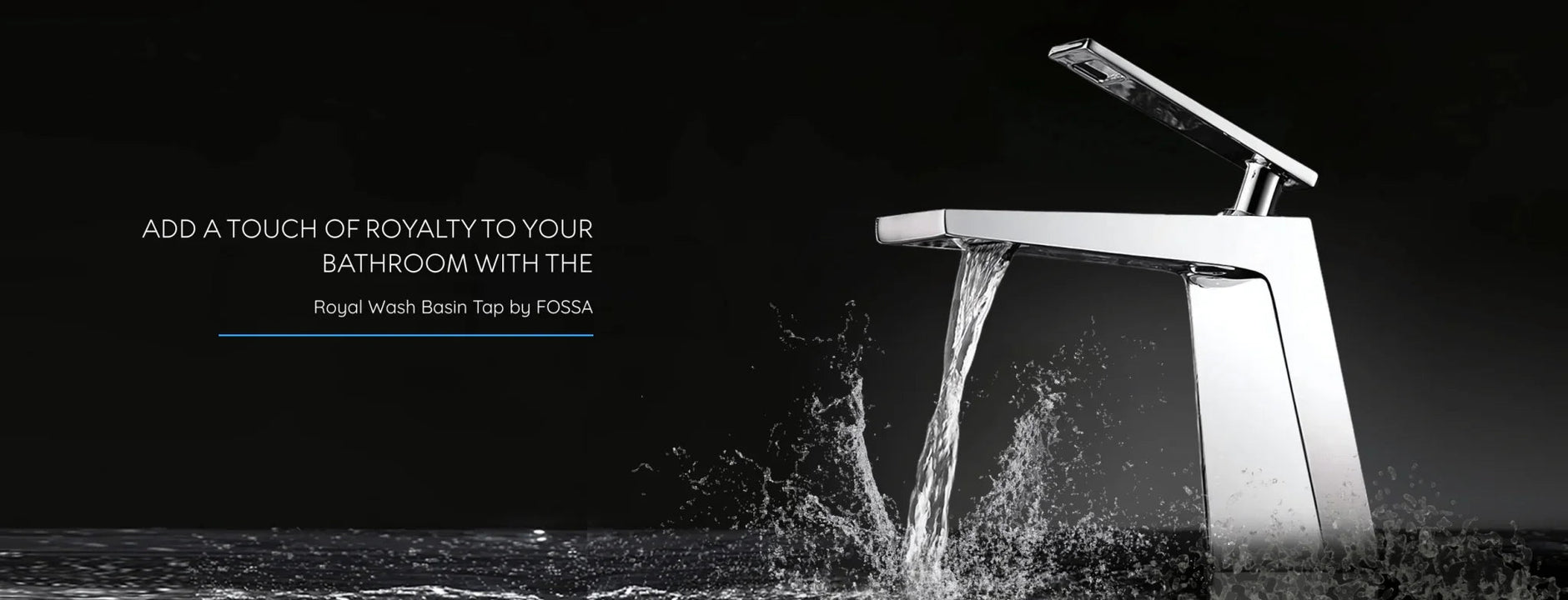 Modern chrome wash basin tap with water flowing, luxury bathroom accessory on black background