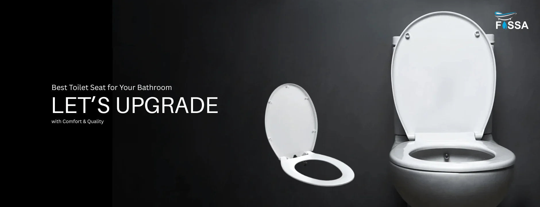 Modern white toilet seat and lid in bathroom with dark background, comfort and quality upgrade