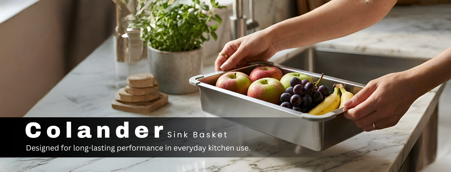 15"x4" 304 Stainless Steel Handmade Colander for Single & Double Bowl Kitchen Sink - Matte Silver