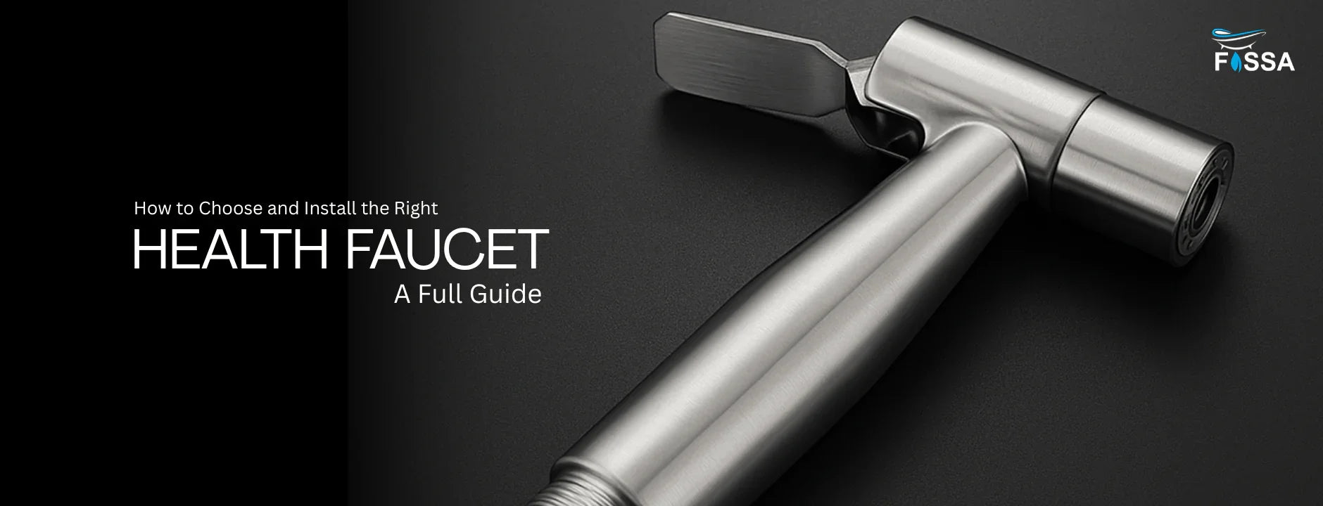 Stainless steel health faucet with modern design on black background, bathroom accessory