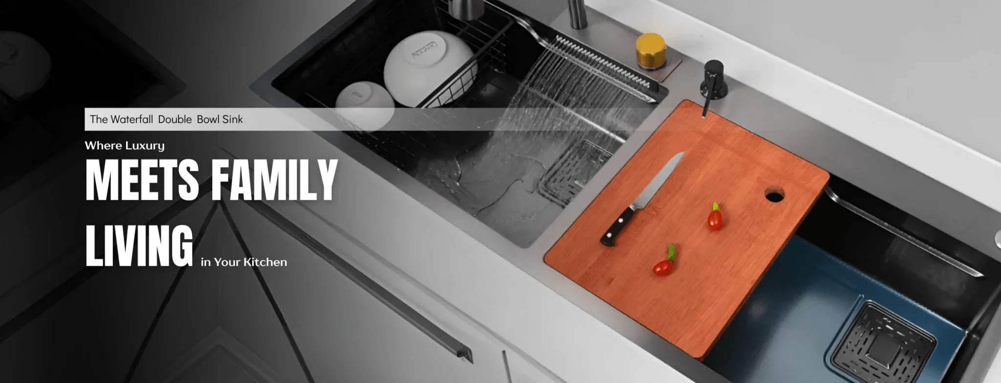 The Waterfall Double Bowl Sink – Where Luxury Meets Family Living in Your Kitchen - Fossa Home