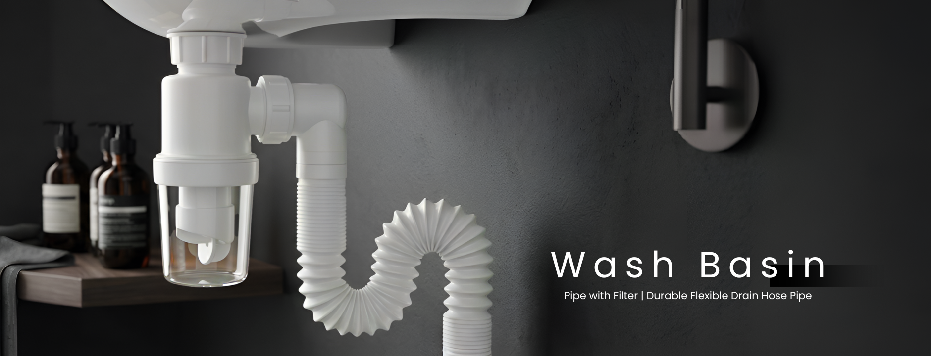 Flexible Wash basin  Waste Pipe with Cup Trap (White)