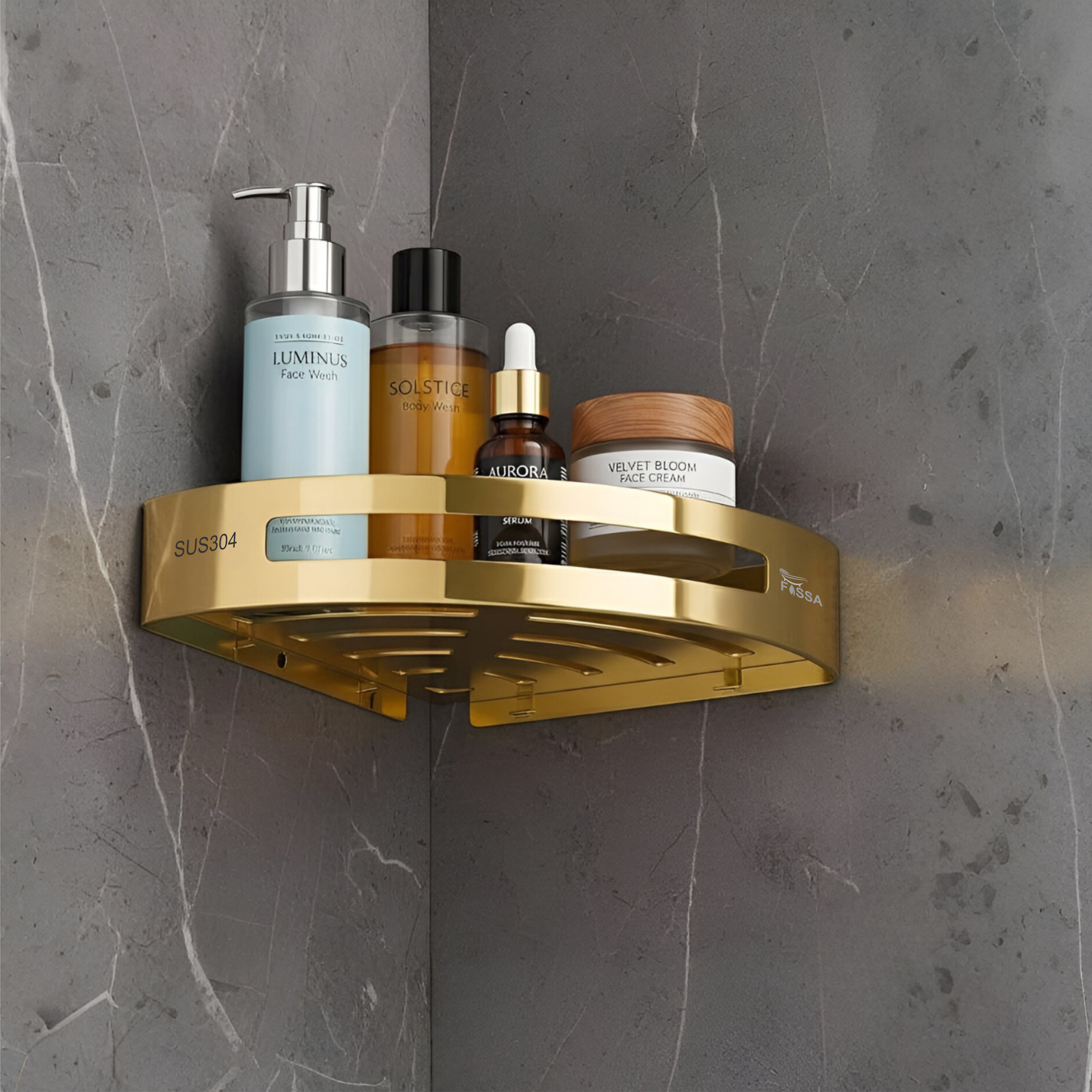 Stainless steel corner shelf with rust resistant finish
