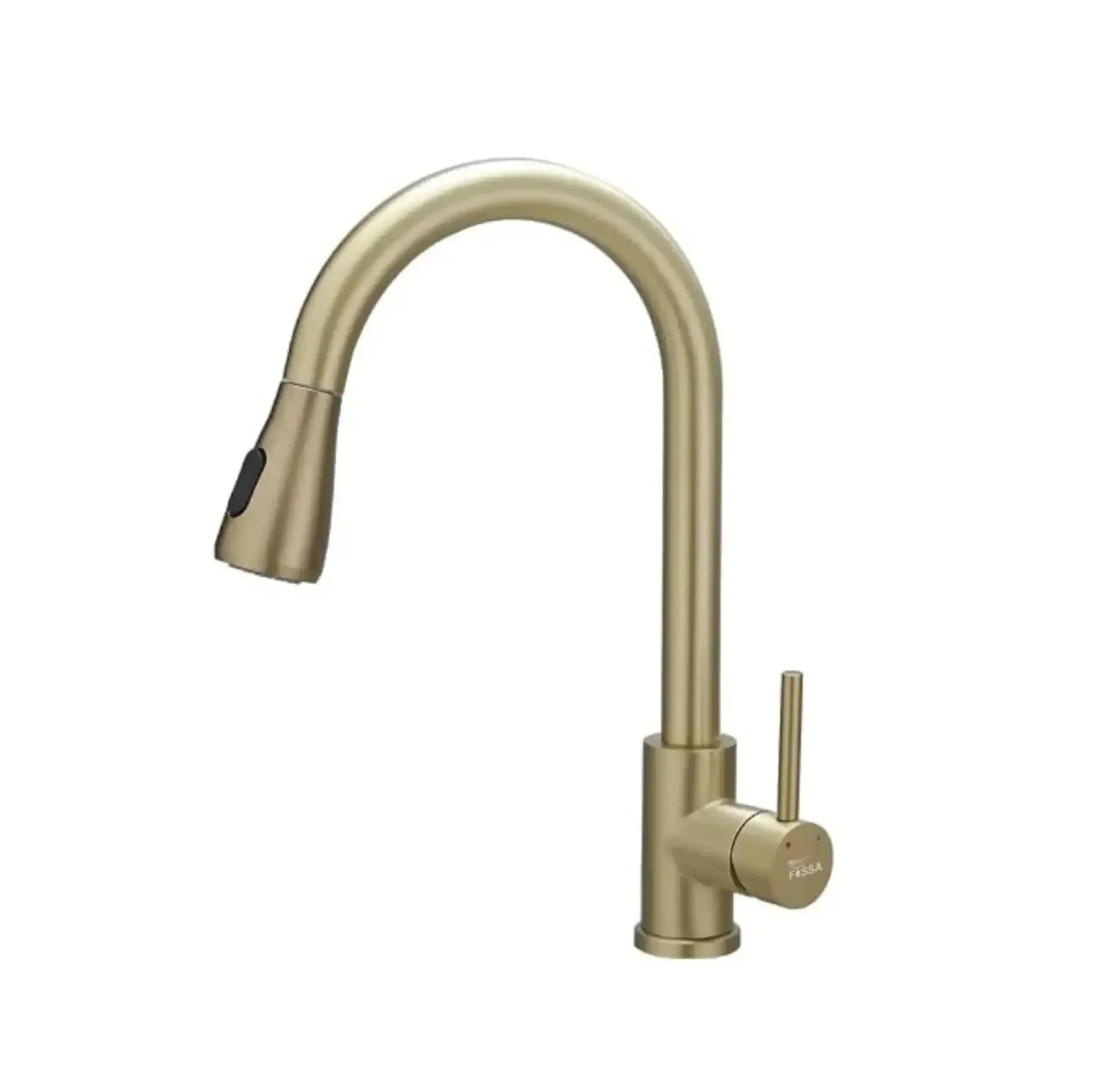 Gold kitchen sink faucet with pull-down sprayer and single lever handle