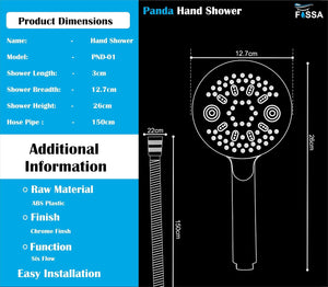 Panda 5 Sprey Modes Chrome Finish Hand Shower With 1.5 Meter Hose Pipe & Hook - Fossa Home 