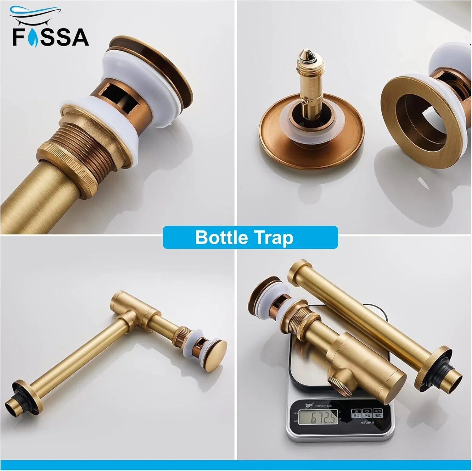 premium stainless steel bottle trap 12 inch gold with wall flange