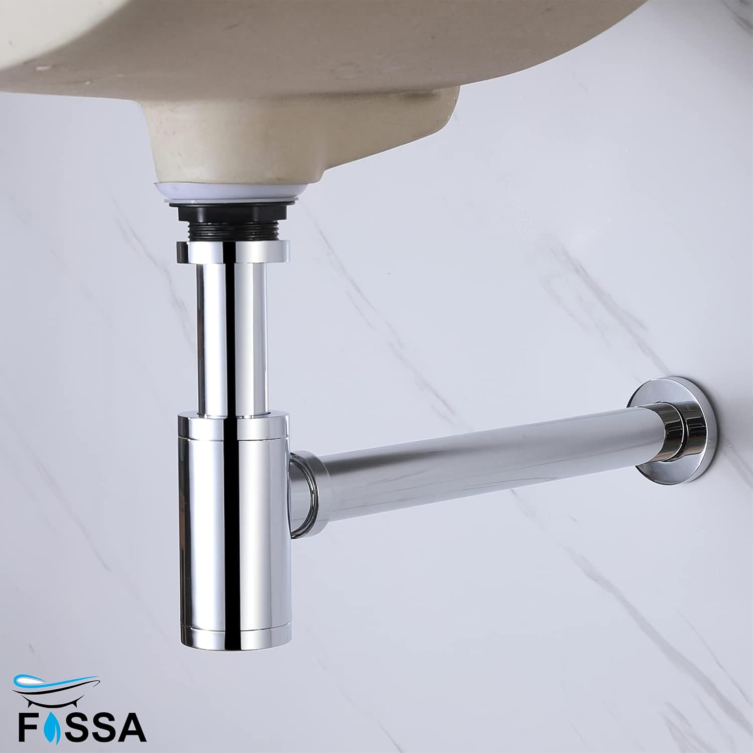12 inch Stainless Steel Silver Bottle Trap with Flange - Fossa Home 