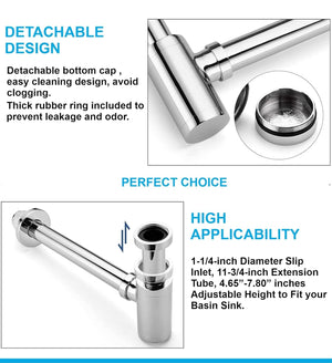 12 inch Stainless Steel Silver Bottle Trap with Flange - Fossa Home 