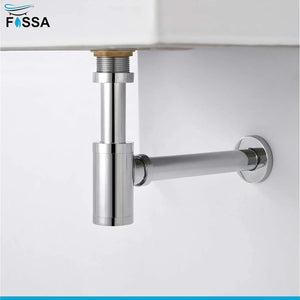 silver stainless steel bottle trap 12 inch with pop-up coupling and flange