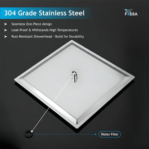 Ultra (12x12 Inches) 304- Grade Stainless Steel Chrome Finish Overhead Shower Without Arm - Fossa Home 