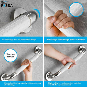 Fossa 16 Inch 304 Stainless Steel Luminous Grab Bar Wall Mounted Safety Balance Handle | Non-Slip for Elderly, Kids | Strong Load Bearing Armrest- Pack of 1 Silver & White (Chrome Finish) - Fossa Home 
