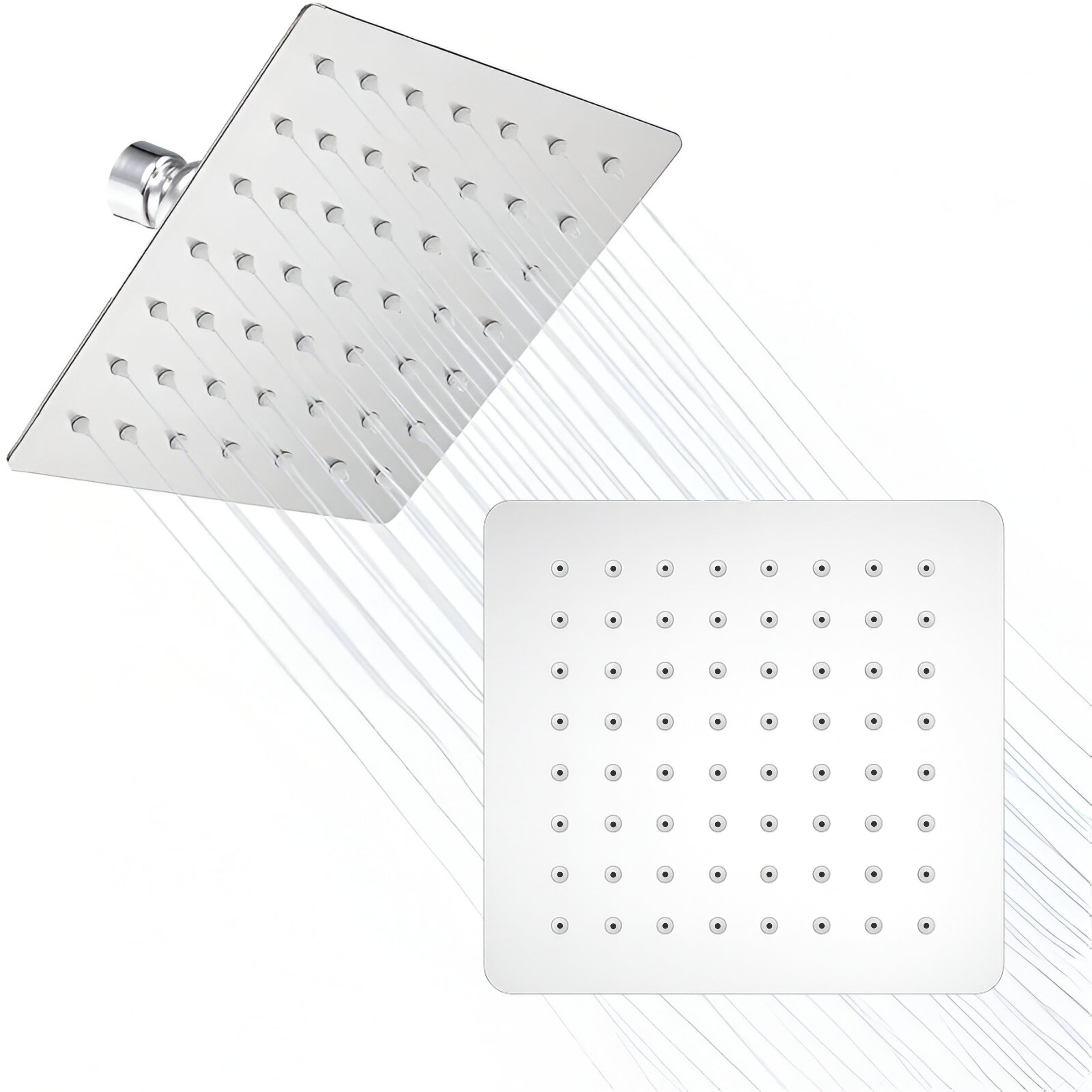 Fossa 6x6 Rain Overhead Shower Square 304 Stainless Steel Rain Showers Overhead Wall Mounted, Without Arm UOHS-002