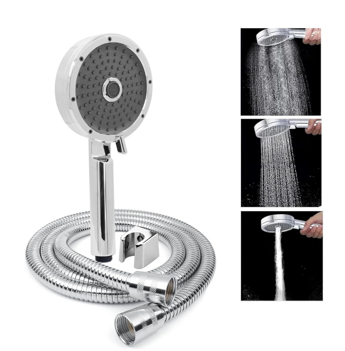 Fossa Wondra Luxury Handheld Shower Head with 3 Spray Setting Modes, Multi-Function, Large Hand Shower with Wall Hook and 1M SS Shower Tube,Handheld Shower for Bathroom (Chrome Finish)