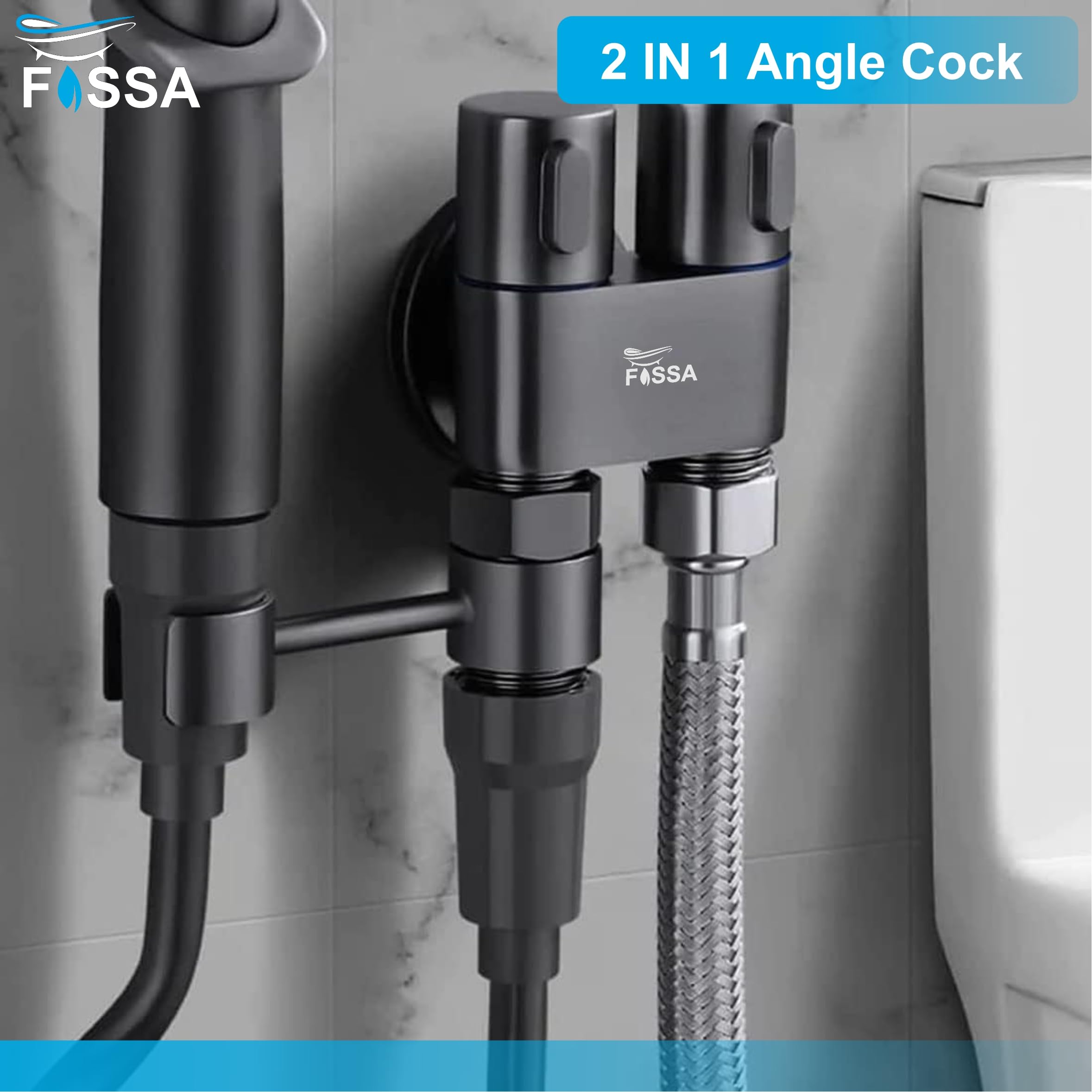 2 in 1 Brass Angle cock  Black  For Use multi Purpose - Fossa Home 