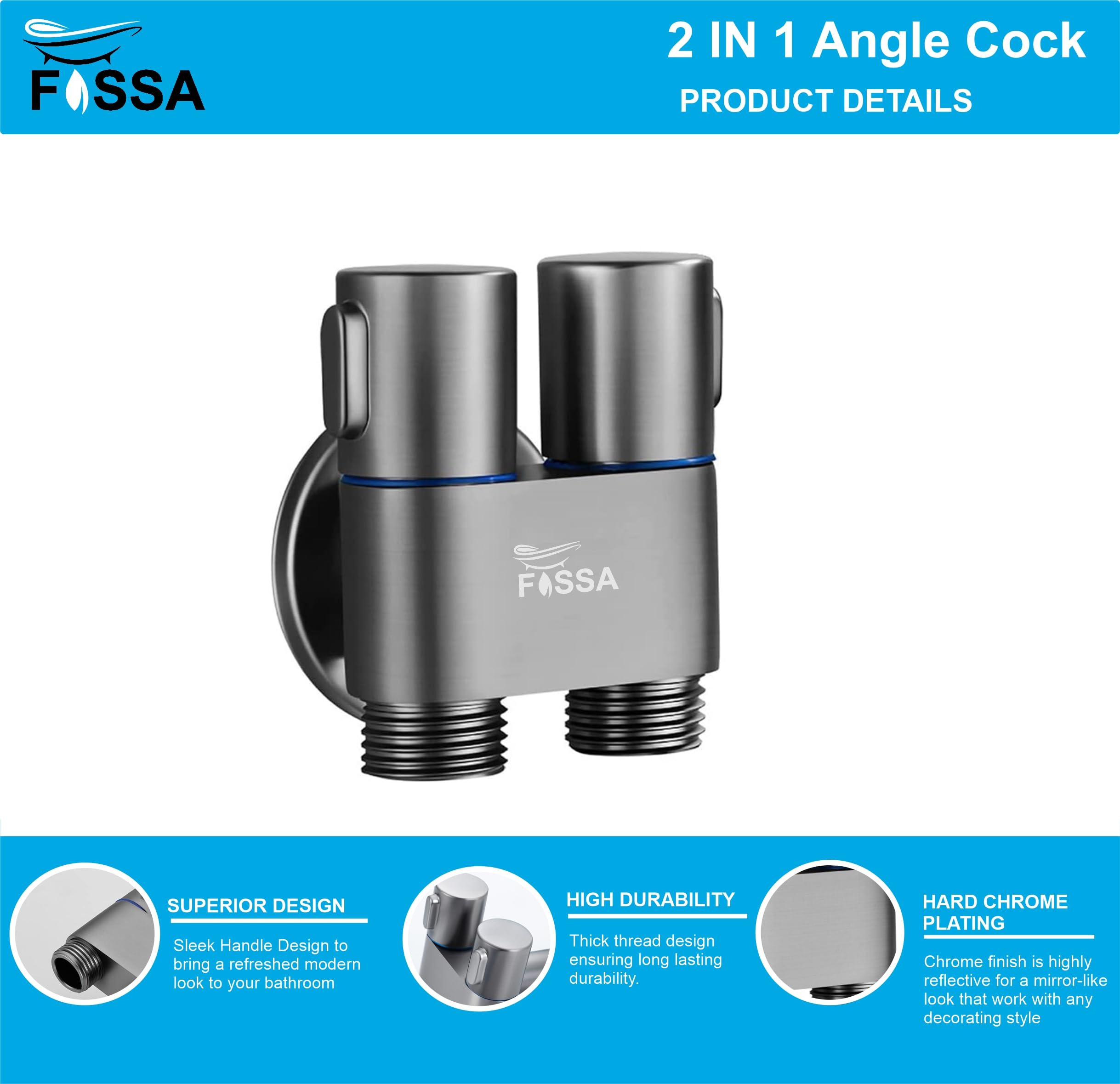 2 in 1 Brass Angle cock  Black  For Use multi Purpose - Fossa Home 