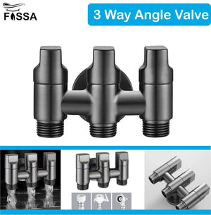 3 - Way Water Injection Angle Valve, Single Inlet and Three Outlet Angle Valve Three Way Multifunction Valve for Bathroom (Black) - Fossa Home