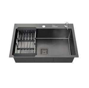 304 Handmade (24 x 18 x 10) Inch Single Bowl Black with Tap Hole Stainless Steel Kitchen Sink - Fossa Home 