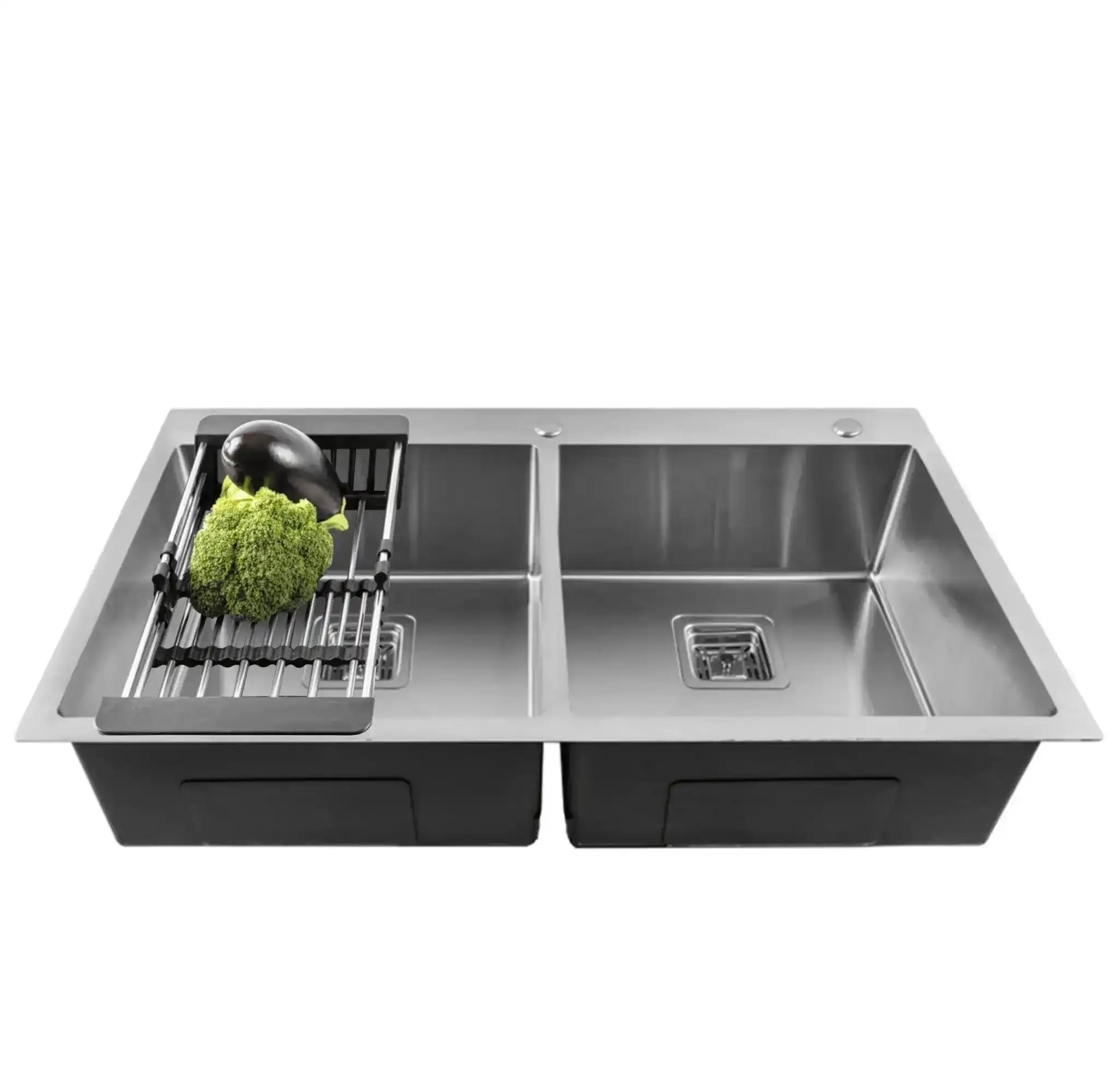 304 handmade stainless steel double bowl kitchen sink with tap hole 37x18x10 inch silver