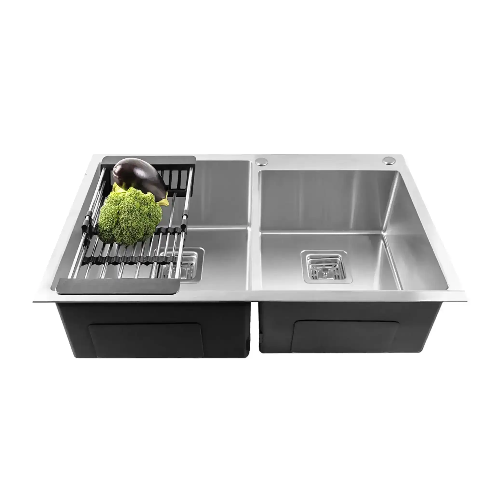 304 handmade stainless steel double bowl kitchen sink 45x20x10 inch silver with tap hole