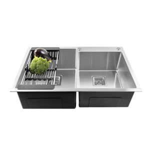 304 handmade stainless steel double bowl kitchen sink 45x20x10 inch silver with tap hole