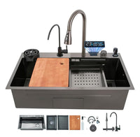(30 x 18 x 10) Inch Black 304 Piano 2 keys Smart Kitchen Sink - Fossa Home 