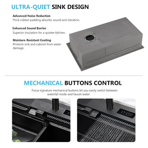 (30 x 18 x 10) Inch Black 304 Piano 2 keys Smart Kitchen Sink - Fossa Home 