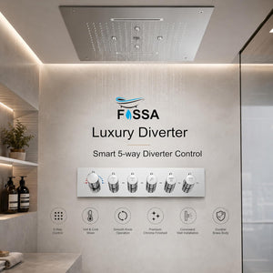 3/4 Inch Florina 5 Way Brass Thermostatic Shower Diverter Set Push Button  Silver - Fossa Home 