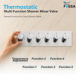 3/4 Inch Florina 5 Way Brass Thermostatic Shower Diverter Set Push Button  Silver - Fossa Home 