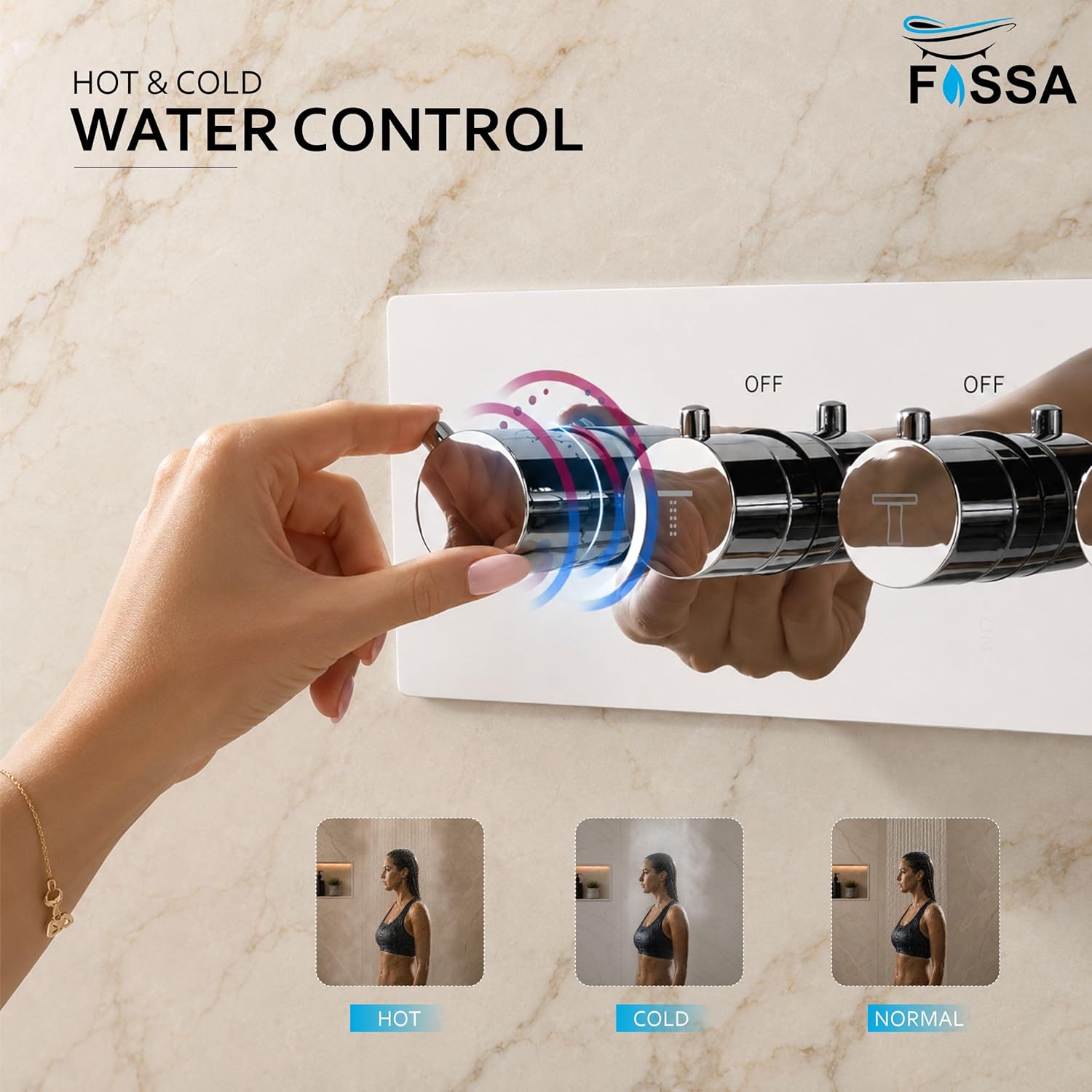 3/4 Inch Florina 5 Way Brass Thermostatic Shower Diverter Set Push Button  Silver - Fossa Home 