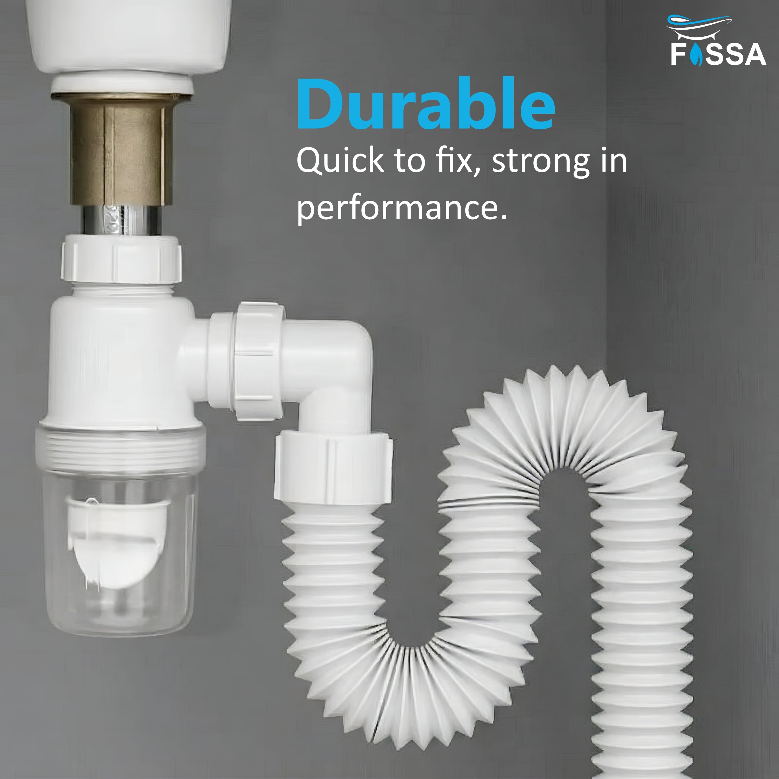 Flexible Kitchen Sink Pipe with Cup Trap  (White) - Fossa Home 