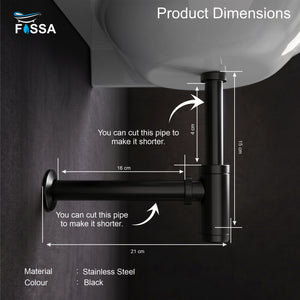 12 inch Stainless Steel Black Bottle Trap with Flange - Fossa Home 