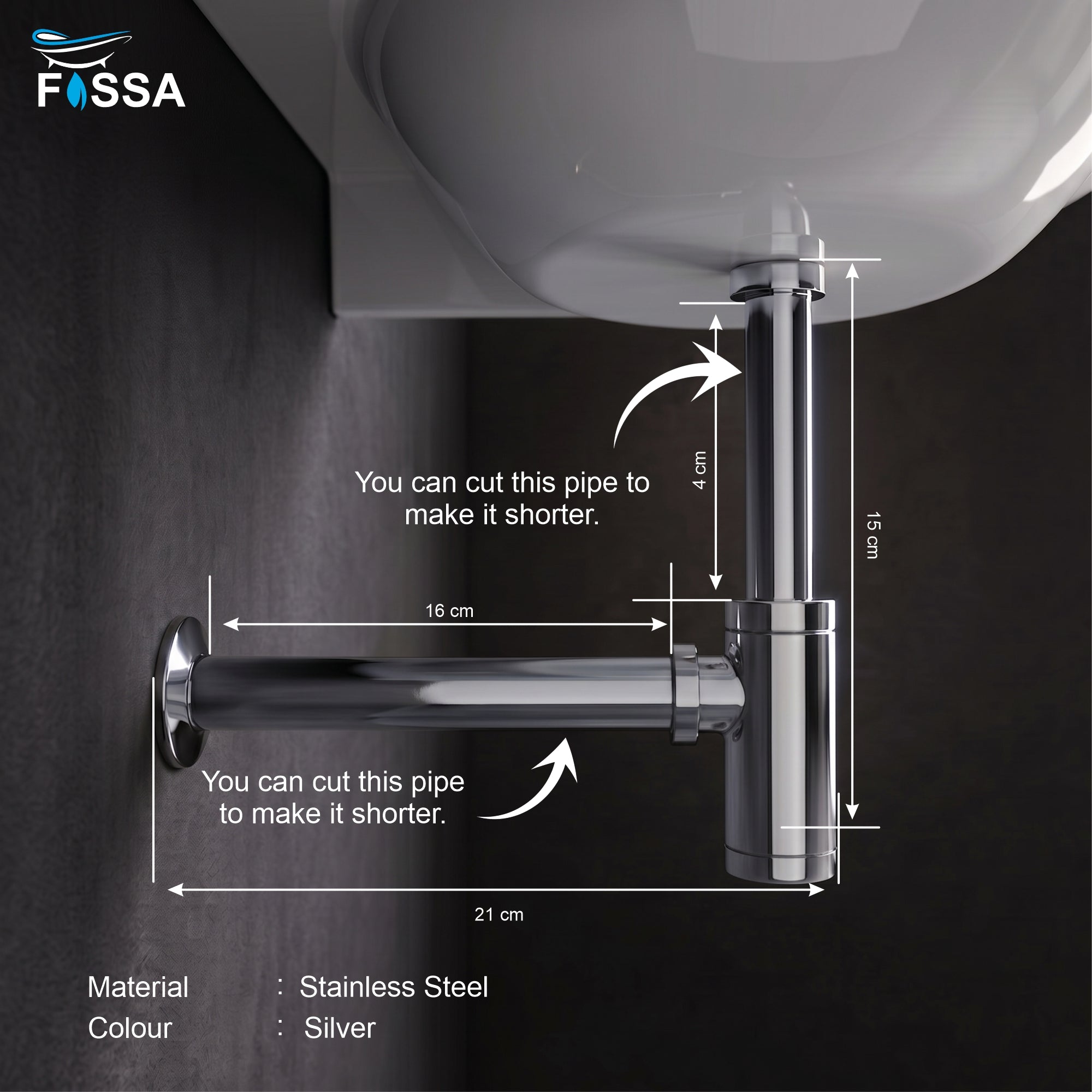 12 inch Stainless Steel Silver Bottle Trap with Flange