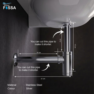 12 inch Stainless Steel Silver Bottle Trap with Flange - Fossa Home 