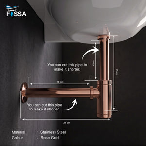 12 inch Stainless Steel Rose Gold Bottle Trap with Flange - Fossa Home 